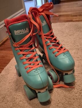 Impala Teal Roller Skates with Coral Laces